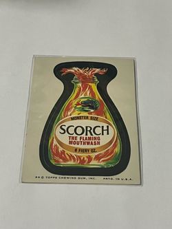VTG Topps 1974 Wacky Packages Scorch Flaming Mouthwash Sticker *READ Desc