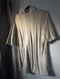Hollister Men's L Beige Solid Knit Short Sleeve Collared Button-Up Shirt
