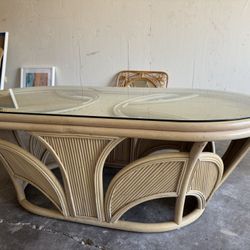 *rare* SET of Vintage Pencil Reed Rattan Coffee Tables