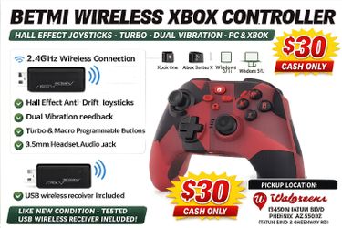 BETMI Wireless Xbox Controller – Hall Effect Joysticks, Turbo, Dual Vibration – PC & Xbox (Like New)