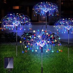 Outdoor Solar Garden Lights, 4 Pk 80 LED Copper Wire Waterproof Garden Fireworks Lamp with Remote, 8 Modes Decorative Sparkles Stake Landscape