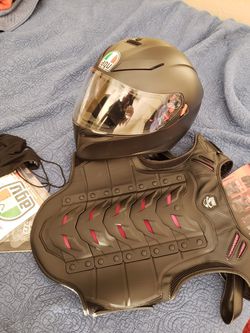 agv motorcycle helmet and womans StrykerVest