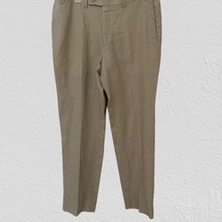 New Calvin Klein Men Dress Pants Tan Flat Front 100% Linen, Sz 36R