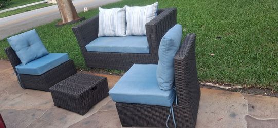😍 Beautiful wicker outdoor sofa set 4pc & cushions pool deck patio balcony lawn garden furniture