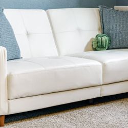 Folding Sleeper White Leather Sofa 