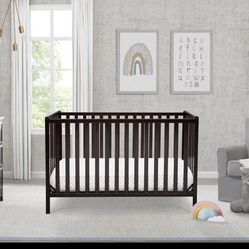 NEW Delta Children Heartland 4-in-1 Convertible Crib - Greenguard Gold Certified, Dark Chocolate
