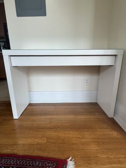 White Table/Vanity with Drawer & Tempered Glass Top