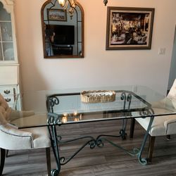 Glass Wrought Iron Dining Table 