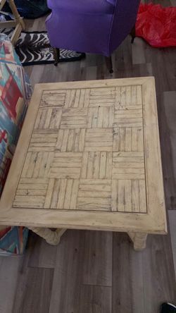 Vintage antique herringbone solid wood side table