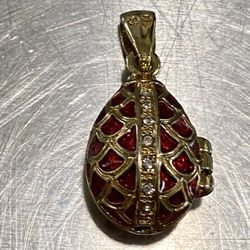 Gold Tone  Locket with Guardian Angel Charm Burgundy Enamel Pendant 