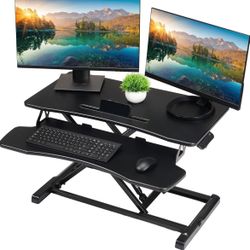 TechOrbits Standing Desk Converter-32-inch Height Adjustable, MDF Wood, Sit Riser-Black, 32"