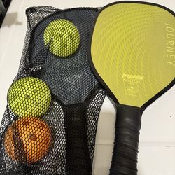 2 Pickle ball paddles and 3 balls in case