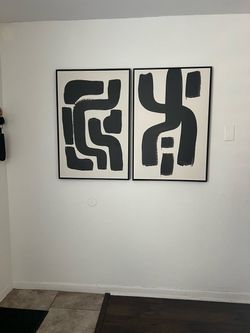Black and White Abstract Art Diptych Set