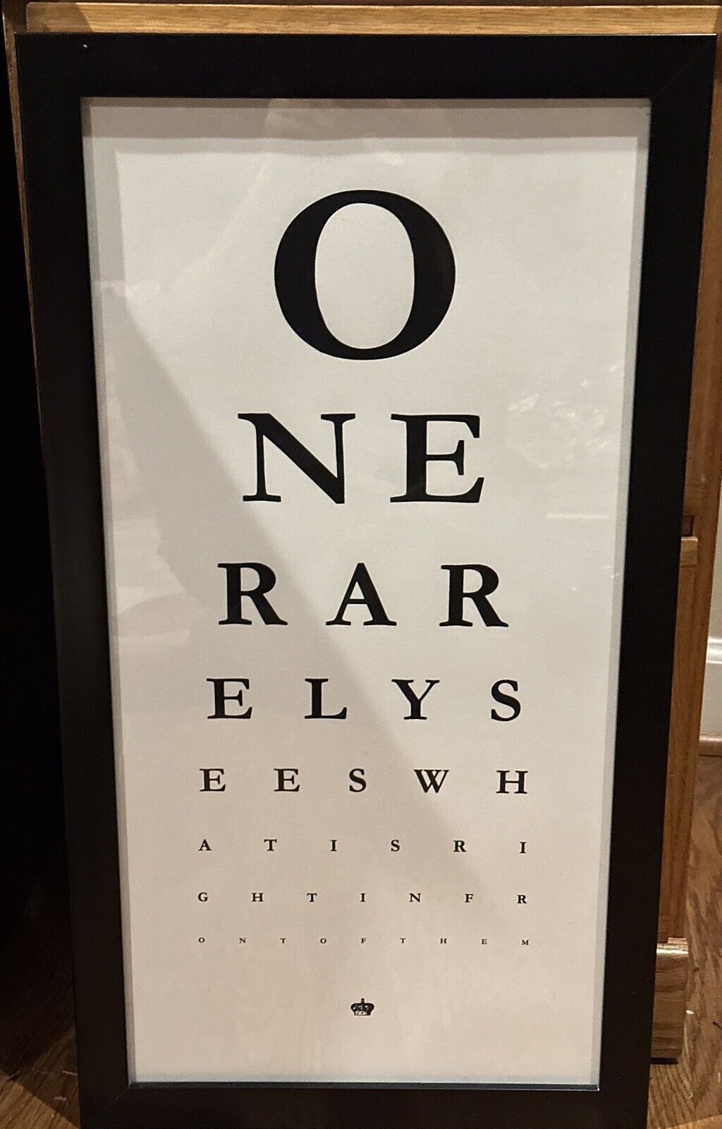 Framed Wall Decor Art - Seeing Eye Chart / Vision Test, "One Rarely Sees..." / Home Decor