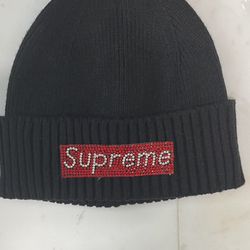 Brand New Super Luxury OSFA Beanie With Red And White Rhinestone Box Logo 