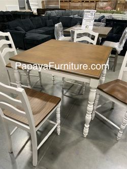 New 5pcs Counter Height Dining Set, Oak Finish Dining Set, Table And Chairs, Table, Chairs, Kitchen Set, Counter Height Table, Square Table, Big Table