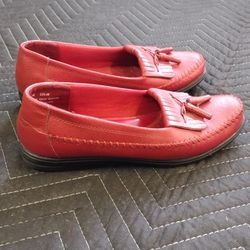 7 M Red Dr Scholls Womens Genuine Leather Tassel Loafers 