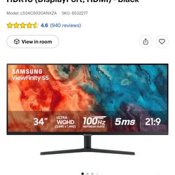 Samsung 34” Ultrawide Monitor S5