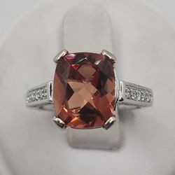 14k White Gold 4ct Red Labradorite Diamond Ring