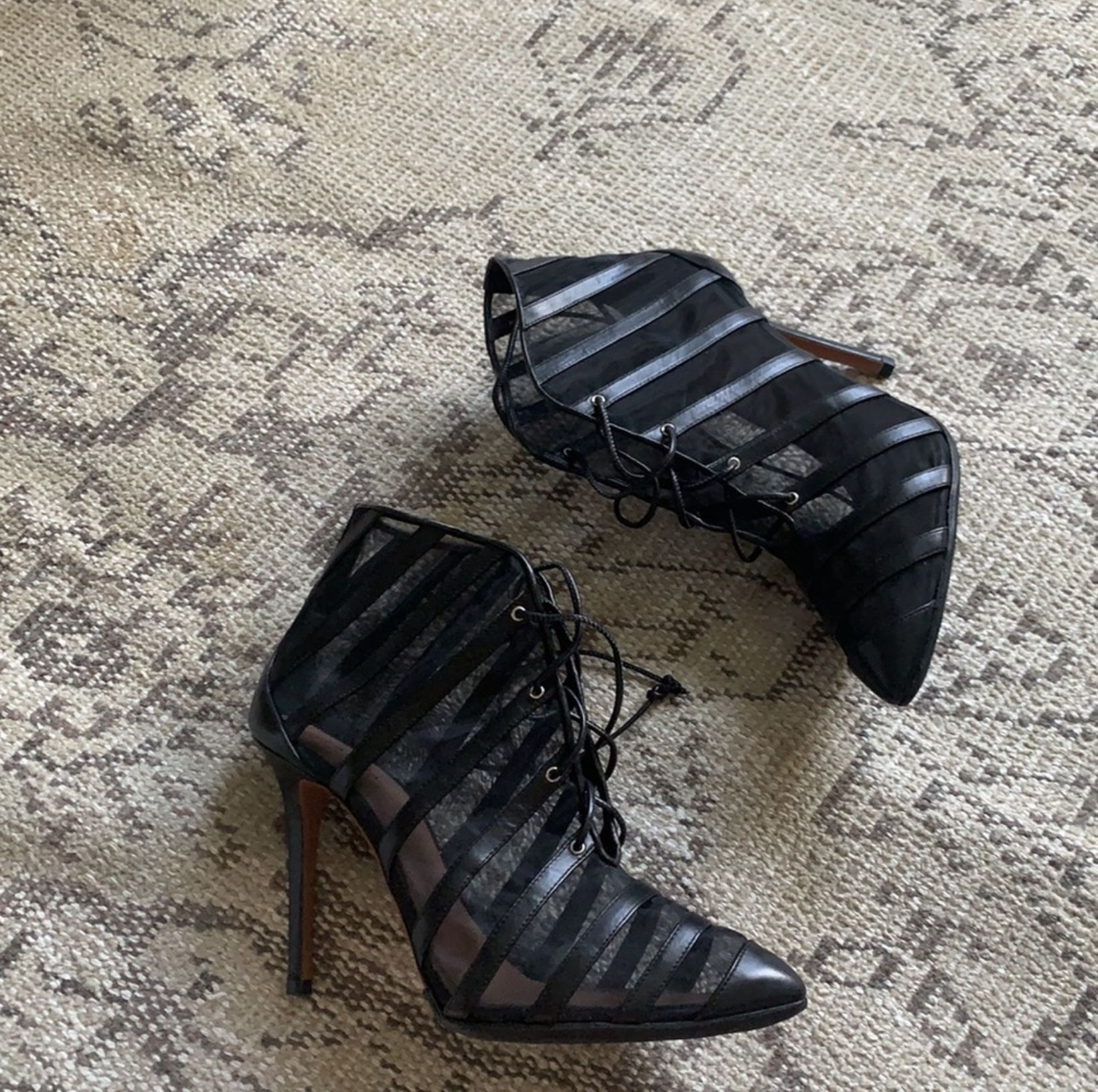 Alaïa Black Leather Caged High Heel Boot with Mesh 39 Orig $1850