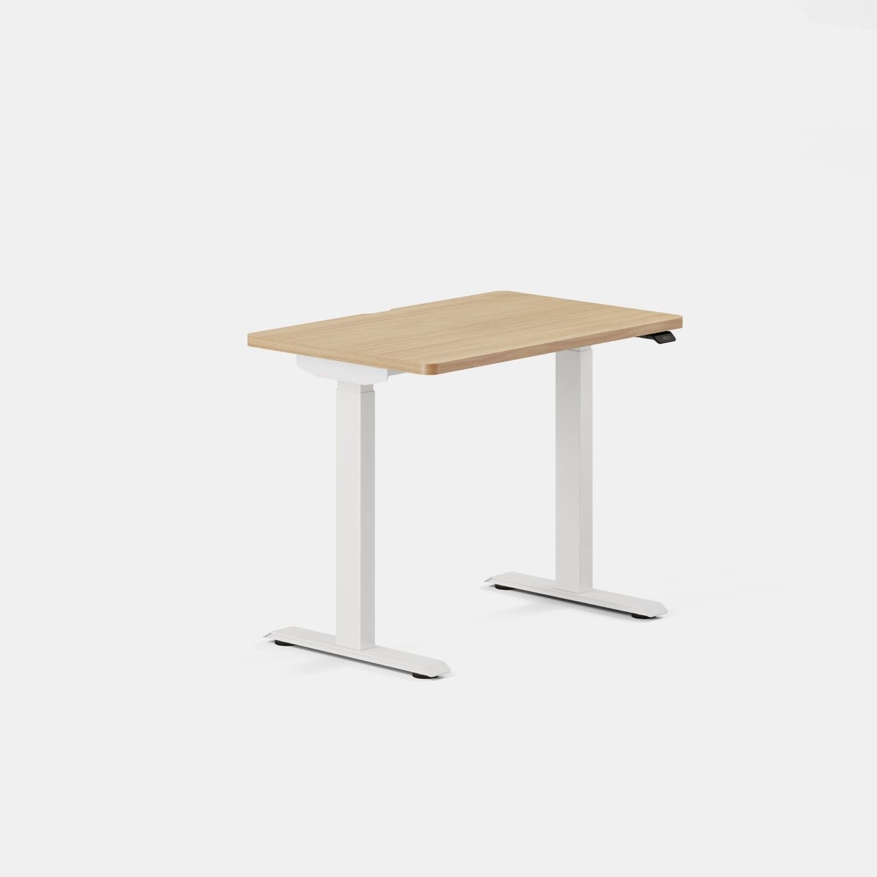Jarvis Standing Desk by Fully – Electric Adjustable, White Frame + Light Wood Top 