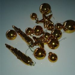 Lot Of Gold Shiny Ornaments.