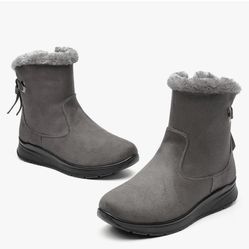 VJH confort Women's Winter Snow Ankle Boots, Lightweight Casual Fashion Winter Snow Mid Calf Booties Fur Lined with Zipper