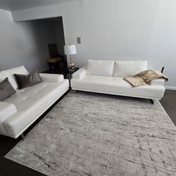 White Faux Leather Sofa and Loveseat with Chrome Metal Legs