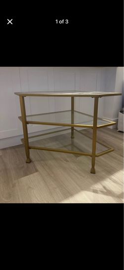 Corner Glass Table with Gold Edges