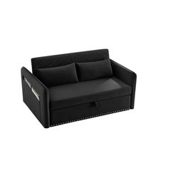 MH Sleeper Sofa Bed w/USB Port, 3-in-1 adjustable sleeper with pull-out bed, 2 lumbar pillows and side pocket, soft velvet convertible sleeper sofa be