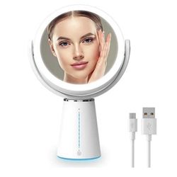 Gospire 7.5 Inch Lighted Makeup Mirror Rechargeable 10 Levels Brightness Vanity Mirror with 1X/10X Magnifying 52 LED Lights 360° Rotatable Dimmable Co