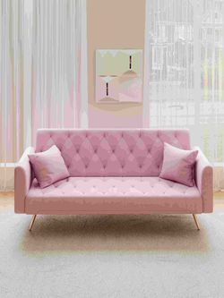 71 inch convertible love seat sofa, American retro pink velvet, suitable for small living room, bedroom, office