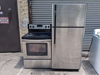 💜$280 For The Set Stainless Steel Refrigerator and Electric Stove With Self-Cleaning Oven Works Great💜90-Day Warranty💜Delivery Or Pick Up Available