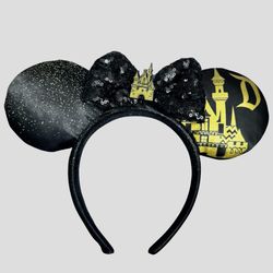 Disney Parks Disneyland Black & Gold Sleeping Beauty Castle Ears Headband Sequin