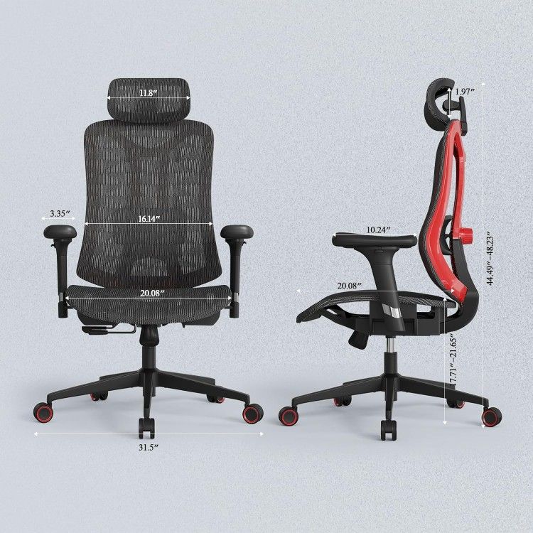 Ergonomic Office Chair, Home Office Desk Chair with Adjustable 3D Lumbar Support, Headrest & 3D Armrest, Mesh Computer Gaming Chair with Seat Depth Ad