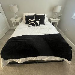 Queen Size Mattress, Box-spring With Box Spring Clips, And 2 Night Stands