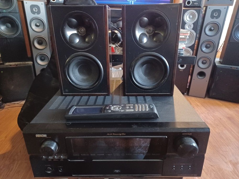 DENON AVR-3806 7.1 CHANNELS HOME THEATER BLUETOOTH RECEIVER AND KLIPSCH WB14 WIRED BOOKSHELF SPEAKERS $500 FINAL PRICE 