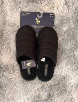 New With Tags Men Polo Assn. Black Slippers