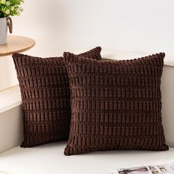 Aegero Pack of 2 Corduroy Decorative Throw Pillow Covers 18x18 InchSoft Boho Striped Pillow Covers Modern Farmhouse Home Decor for Sofa Living Room Co