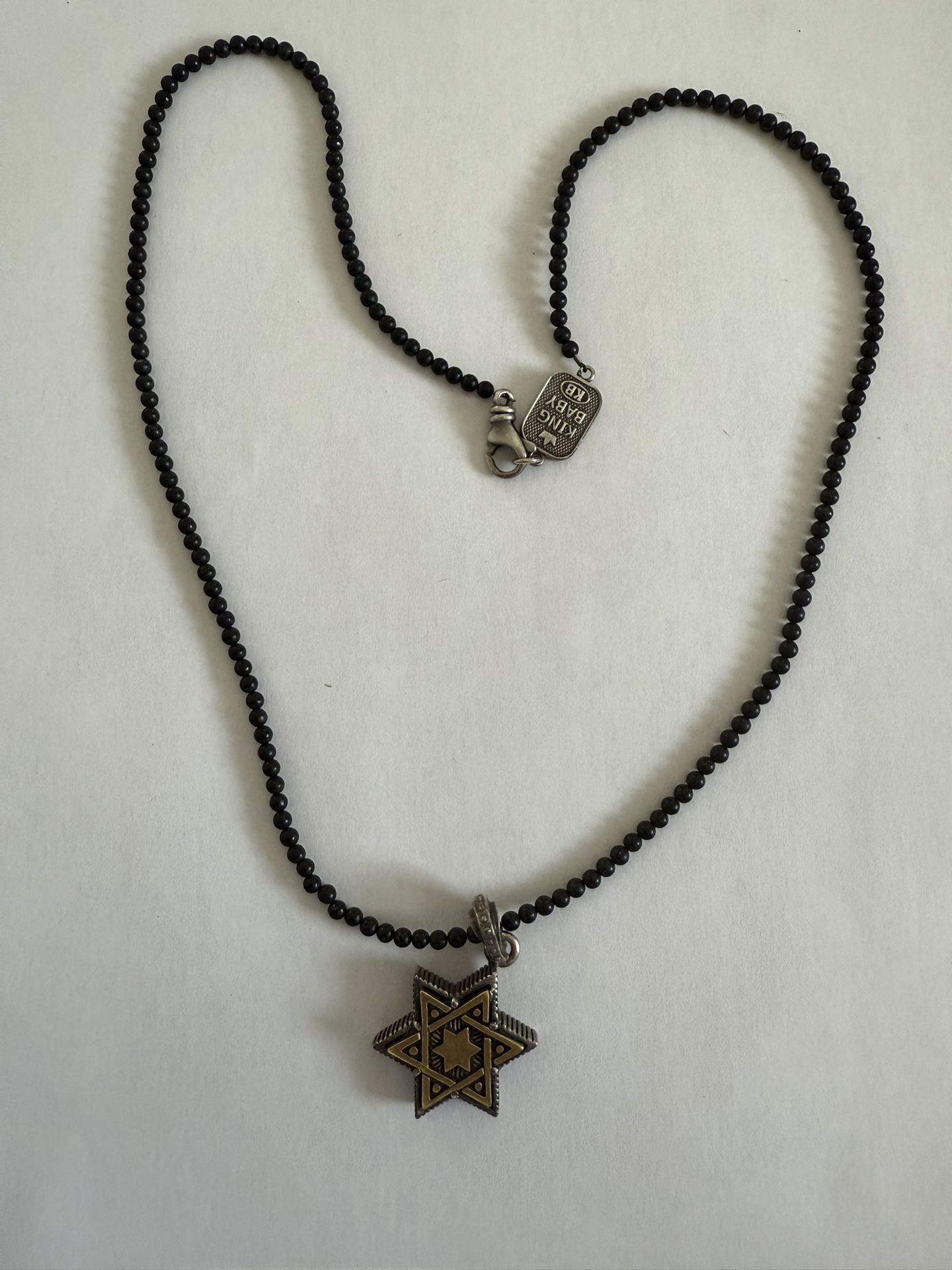 King Baby 24” Silver Onyx Necklace With Sterling Silver Star Of David