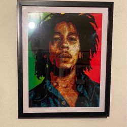 bob marley custom art piece in black frame