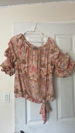 Women’s large dressy top peach and green