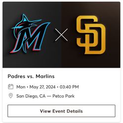 Padres vs Marlins 5/27 - 5/29 - 4 Member Seats, Field Level 