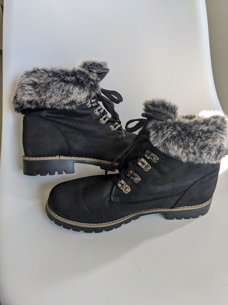 Lace Up Black Winter Booties, Size 8.5