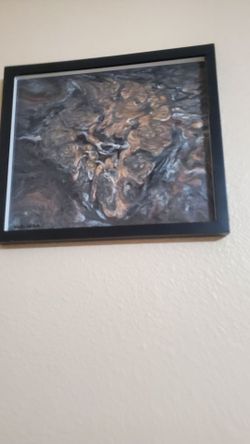 Black framed. Brown / black acrylic pour painting