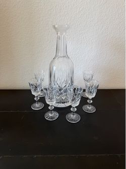 Vintage Brierley English Cut Crystal Decanter & Cordial Glass Set