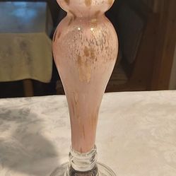 Beautiful Vintage 12" Pink & Gold Glass Candle Holder 