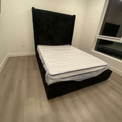 Queen Size Tufted Upholstered Bed + Mattress