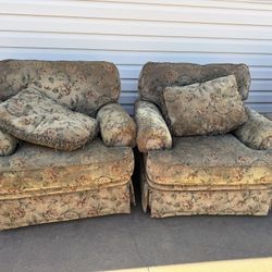 TWO LARGE CHAIRS WITH  OTTOMAN