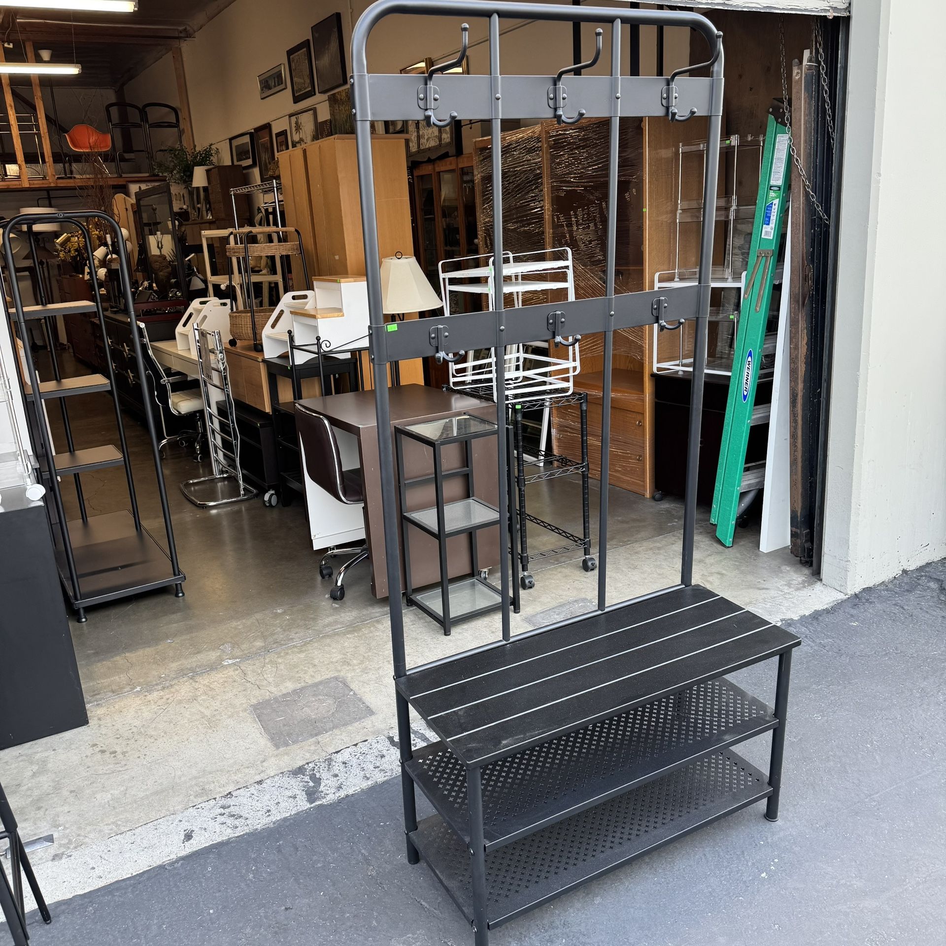 IKEA PINNIG Coat rack with shoe storage bench, black Very Good Condition